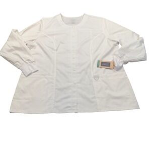 Cherokee Scrub Jacket Men 2XL White Revolution Snap Front Warm-Up WW310 Stretch